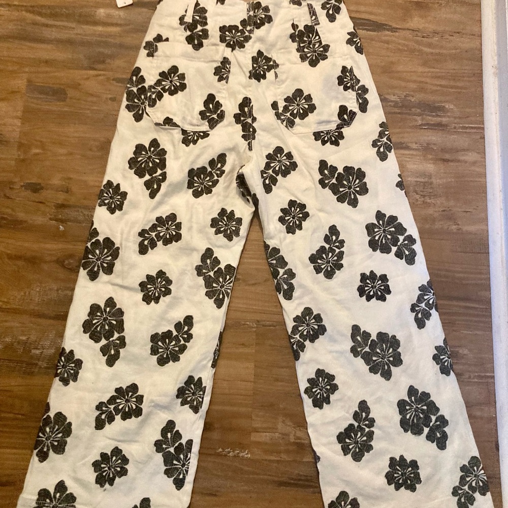 🆕 Anthropologie | Mauve The Colette Cropped Embroidered Floral Wide Leg Pants - Picture 15 of 16